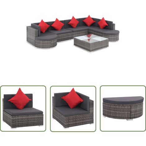 The Living Store Salon de jardin 8 pcs avec coussins Résine tressée Gris - Salon De Jardin - Mobilier De Jardin - Ensemble De Canapés - Canapé D'angle - Canapé Extérieur