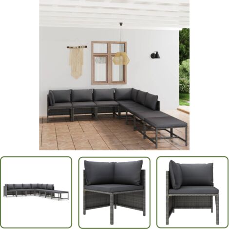The Living Store Salon de jardin 8 pcs avec coussins Résine tressée Gris - Salon De Jardin - Mobilier De Jardin - Ensemble De Salon - Meubles De Jardin - Résine Tressée