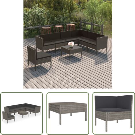 The Living Store Salon de jardin 8 pcs avec coussins résine tressée gris - Salon De Jardin - Mobilier De Jardin - Set De Jardin - Meubles D'extérieur - Résine Tressée
