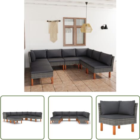 The Living Store Salon de jardin 8 pcs avec coussins Résine tressée Gris - Salon De Jardin - Mobilier De Jardin - Set De Salon De Jardin - Canapé De Jardin - Résine Tressée