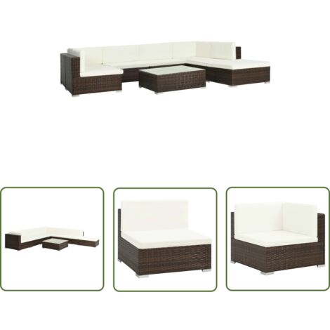 The Living Store Salon de jardin 8 pcs avec coussins résine tressée marron - Salon De Jardin - Mobilier De Jardin - Ensemble De Canapés - Meubles De Jardin - Canapé D'angle