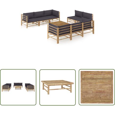 The Living Store Salon de jardin 9 pcs avec coussins gris foncé bambou - Salon De Jardin - Mobilier De Jardin - Set De Salon - Meubles De Jardin - Bambou