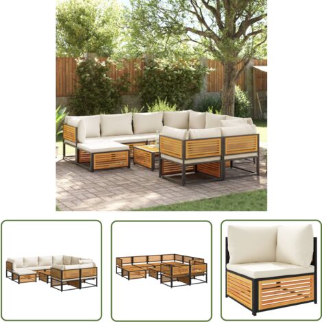 The Living Store Salon de jardin avec coussins 10 pcs bois d'acacia solide - Ensemble Salon De Jardin - Canapé Jardin - Meuble De Jardin - Table De Jardin - Acacia