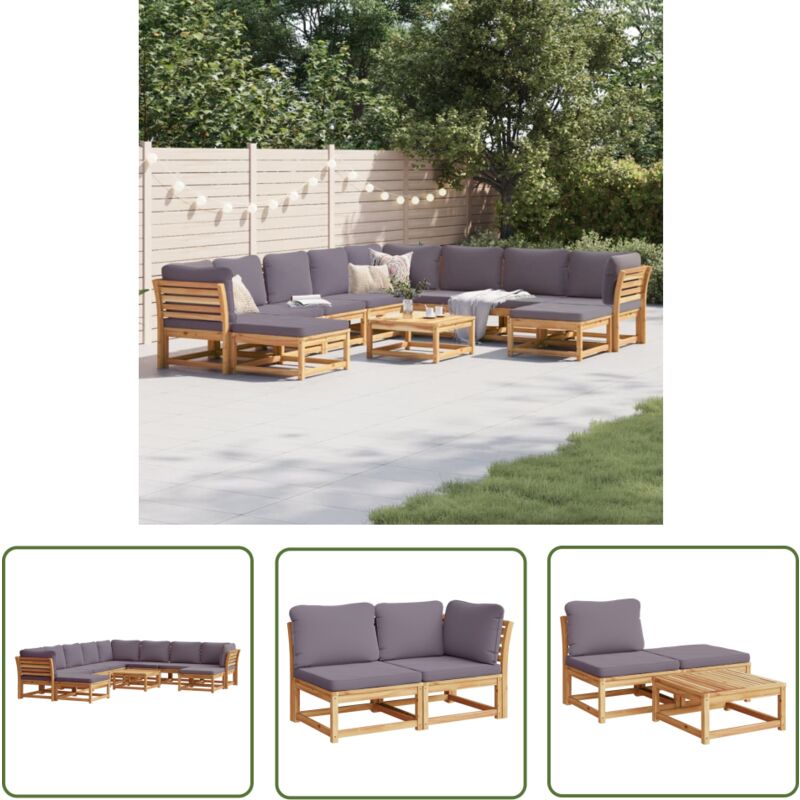 Salon de jardin avec coussins 11 pcs bois massif d'acacia - Meubles De Jardin - Salon De Jardin - Canapé Extérieur - Mobilier D'extérieur - Acacia
