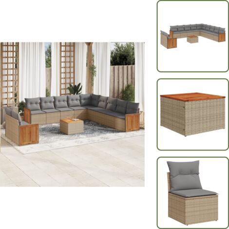 The Living Store Salon de jardin avec coussins 12 pcs beige résine tressée - Ensemble Salon De Jardin - Meuble Extérieur - Mobilier De Jardin - Chaise Lounge - Set De Jardin