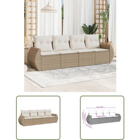 The Living Store Salon de jardin avec coussins 4 pcs beige résine tressée - Ensemble Salon De Jardin - Meuble Extérieur - Résine Tressée - Rotin Synthétique - Fauteuil De Jardin