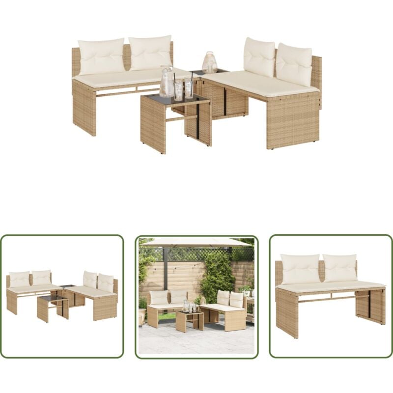 Salon de jardin avec coussins 4 pcs beige résine tressée - Ensemble Salon De Jardin - Salon De Jardin Beige - Mobilier De Jardin - Meubles De Jardin