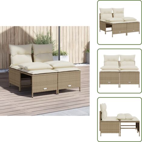 The Living Store Salon de jardin avec coussins 4 pcs beige résine tressée - Ensemble Salon De Jardin - Salon De Jardin Extérieur - Mobilier De Jardin - Chaise Longue - Pouf