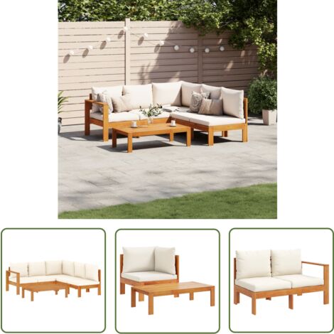 The Living Store Salon de jardin avec coussins 4 pcs bois d'acacia massif - Ensemble Salon De Jardin - Canapé Extérieur - Meuble De Jardin - Salon De Jardin Acacia - Mobilier De Jardin