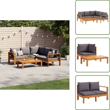 The Living Store Salon de jardin avec coussins 4 pcs bois d'acacia massif - Meubles d'extérieur