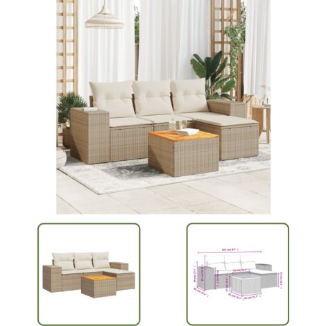 The Living Store Salon de jardin avec coussins 5 pcs beige résine tressée - Ensemble Salon De Jardin - Meuble Extérieur - Jardin - Terrasse - Patio