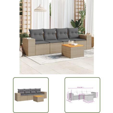 The Living Store Salon de jardin avec coussins 5 pcs beige résine tressée - Ensemble Salon De Jardin - Meuble Extérieur - Résine Tressée - Rotin Synthétique - Mobilier De Jardin