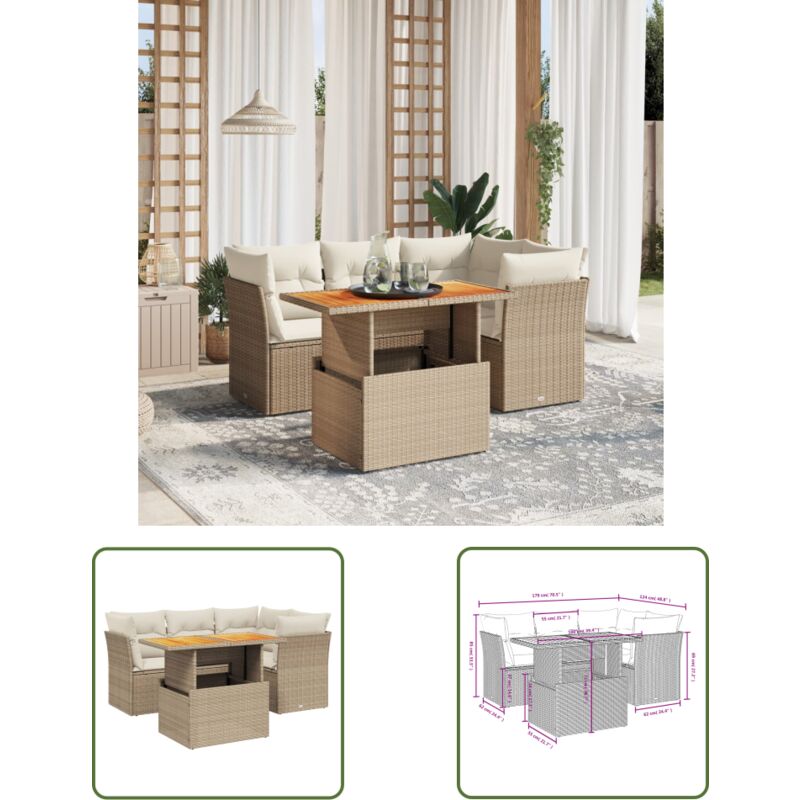 Salon de jardin avec coussins 5 pcs beige résine tressée - Ensemble Salon De Jardin - Salon De Jardin Extérieur - Meuble De Jardin - Mobilier De