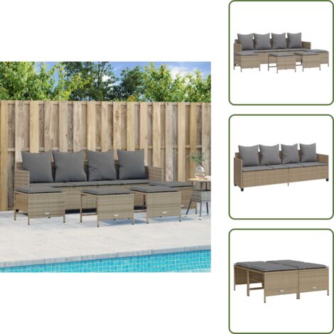 The Living Store Salon de jardin avec coussins 5 pcs beige résine tressée - Ensemble Salon De Jardin - Salon De Jardin Extérieur - Mobilier De Jardin - Chaise Longue - Pouf