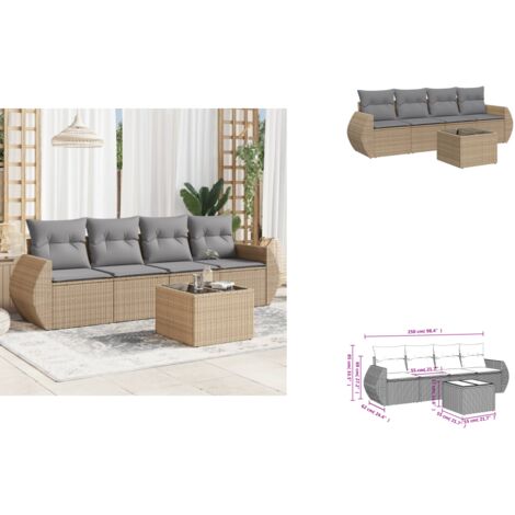 The Living Store Salon de jardin avec coussins 5 pcs beige résine tressée - Meubles extérieurs
