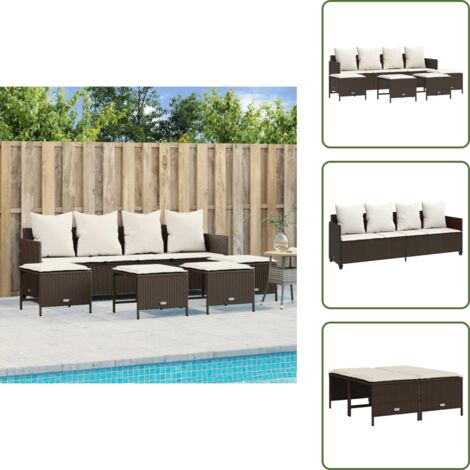 The Living Store Salon de jardin avec coussins 5 pcs marron résine tressée - Ensemble Salon De Jardin - Salon De Jardin Extérieur - Mobilier De Jardin - Canapé Jardin - Chaise Lounge