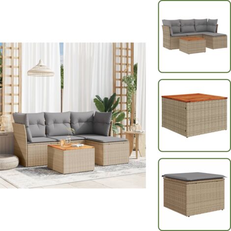 The Living Store Salon de jardin avec coussins 5pcs mélange beige résine tressée - Ensemble Salon De Jardin - Mobilier Extérieur - Canapé Jardin - Set Salon Jardin - Chaise Lounge