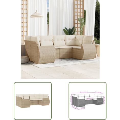 The Living Store Salon de jardin avec coussins 6 pcs beige résine tressée - Ensemble Salon De Jardin - Mobilier De Jardin - Canapé Extérieur - Set Salon - Chaise Longue