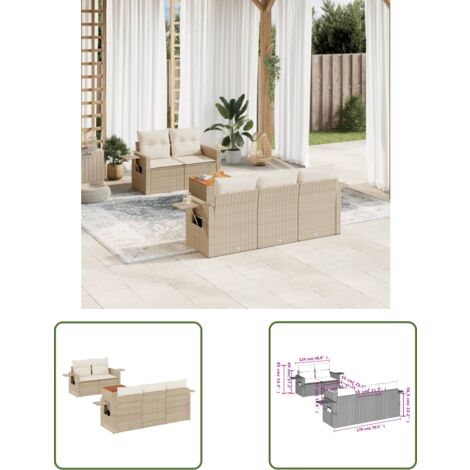 The Living Store Salon de jardin avec coussins 6 pcs beige résine tressée - Ensemble Salon Jardin - Meubles De Jardin - Salon Extérieur - Set De Jardin - Chaise Lounge