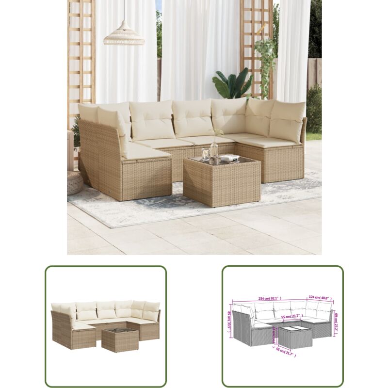 Salon de jardin avec coussins 7 pcs beige résine tressée - Ensemble Salon De Jardin - Mobilier De Jardin - Salon De Jardin Beige - Résine Tressée