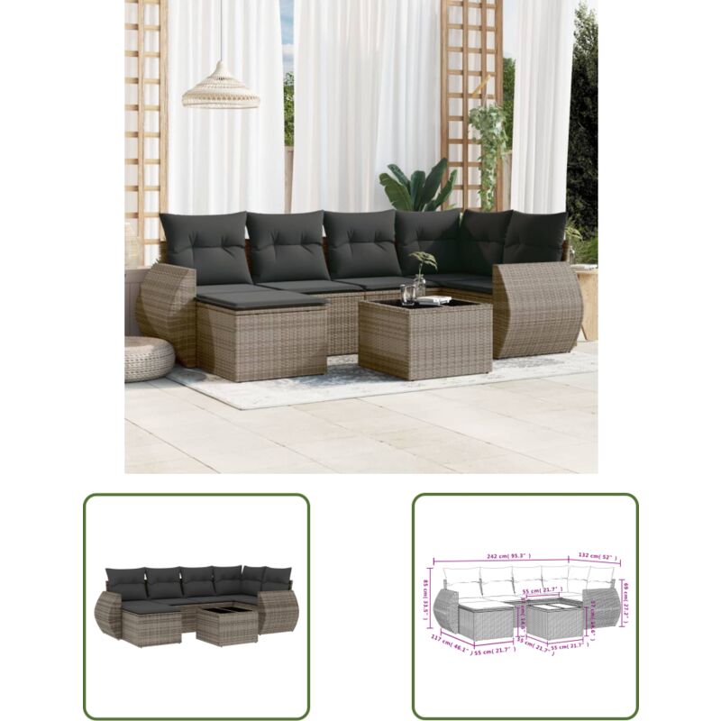 Salon de jardin avec coussins 7 pcs gris résine tressée - Ensemble Salon De Jardin - Mobilier De Jardin - Salon D'extérieur - Résine Tressée - Rotin