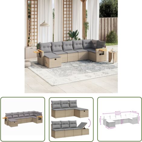 The Living Store Salon de jardin avec coussins 7pcs mélange beige résine tressée - Ensemble Salon De Jardin - Salon De Jardin Extérieur - Mobilier De Jardin - Canapé Jardin - Chaise Lounge