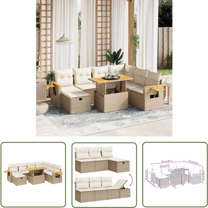 Salon de jardin avec coussins 8 pcs beige résine tressée - Ensemble Salon De Jardin - Meubles De Jardin - Salon Extérieur - Mobilier Résistant Aux