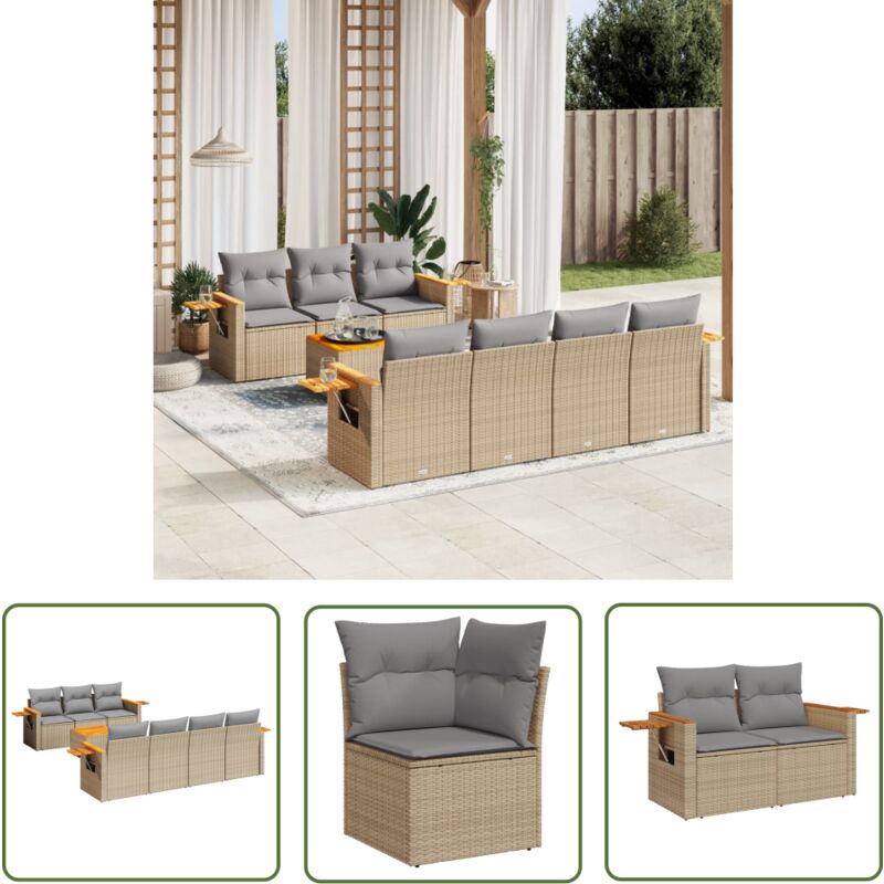 Salon de jardin avec coussins 8 pcs beige résine tressée - Ensemble Salon Jardin - Meuble Extérieur - Résine Tressée - Rotin Synthétique - Acacia