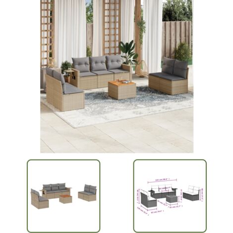 The Living Store Salon de jardin avec coussins 8pcs mélange beige résine tressée - Ensemble Salon De Jardin - Meubles De Jardin - Salon Extérieur - Mobilier De Jardin - Chaise Lounge
