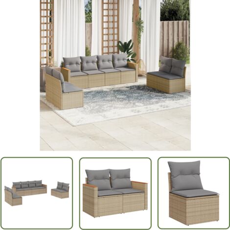 The Living Store Salon de jardin avec coussins 8pcs mélange beige résine tressée - Ensemble Salon De Jardin - Mobilier De Jardin - Salon Extérieur - Canapé Jardin - Chaise Lounge