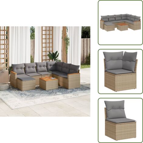 The Living Store Salon de jardin avec coussins 8pcs mélange beige résine tressée - Ensemble Salon Jardin - Mobilier Extérieur - Canapé Jardin - Table Jardin - Chaise Lounge