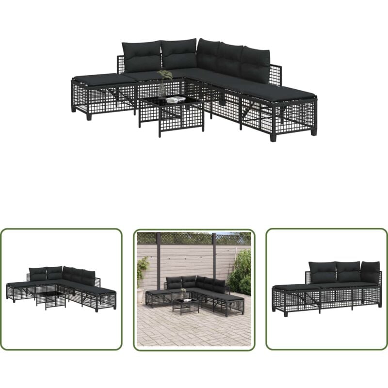 Salon de jardin d'angle 3 pcs avec coussins noir résine tressée - Ensemble Salon De Jardin - Canapé Jardin - Fauteuil Jardin - Chaises Longues