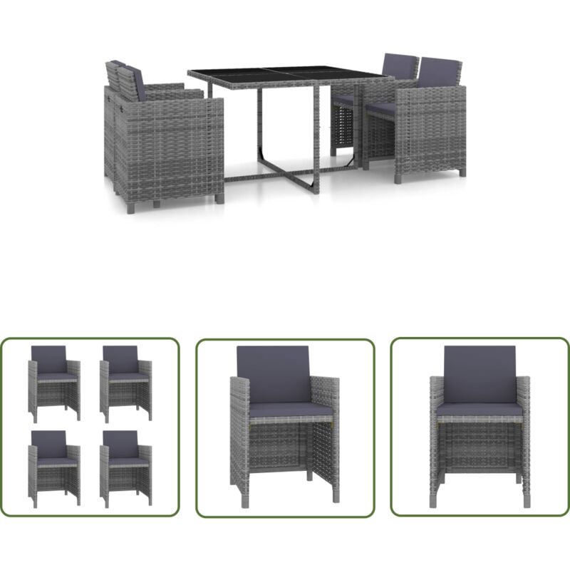 The Living Store - Ensemble à manger d'extérieur 5pcs coussins résine tressée gris - Salon De Jardin - Meubles De Jardin - Set De Salon De Jardin