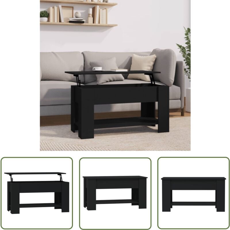 The Living Store - Table basse noir 101x49x52 cm bois d'ingénierie - Table Basse - Meuble Salon - Table D'appoint - Table Relevé - Table Noire