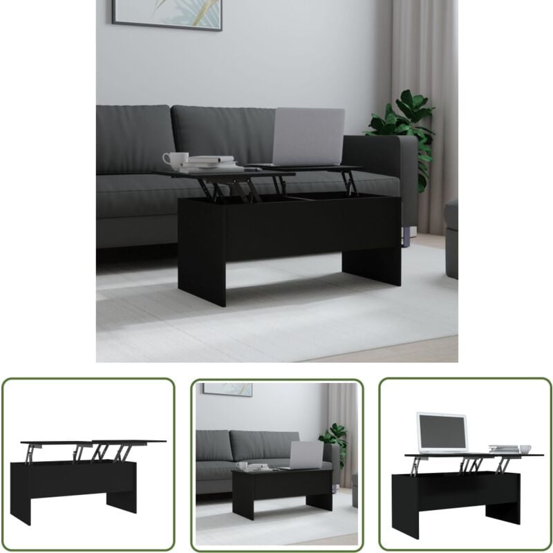 The Living Store Table basse noir 102x50,5x46,5 cm bois d'ingénierie - Table Basse - Meuble TV - Table D'appoint - Design Moderne - Bois D'ingénierie