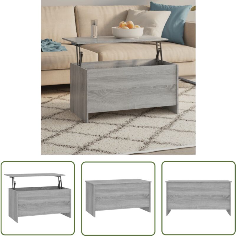 The Living Store - Table basse sonoma gris 102x55,5x52,5 cm bois d'ingénierie - Table Basse - Meuble Salon - Table D'appoint - Table Relevé - Table
