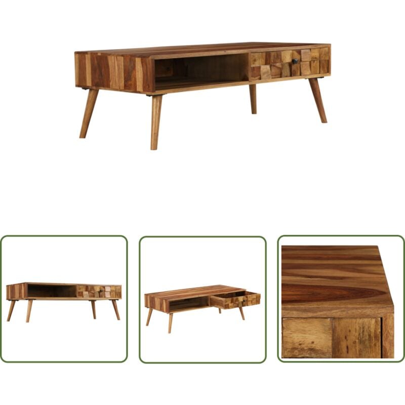 The Living Store - Table basse Bois massif avec finition miel 110x50x37 cm - Table Basse - Table D'appoint - Meubles De Salon - Table En Bois