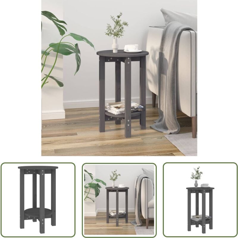 The Living Store Table basse Gris Ø 40x60 cm Bois massif de pin - Table Basse - Meuble Salon - Table D'appoint - Table Ronde - Bois Massif