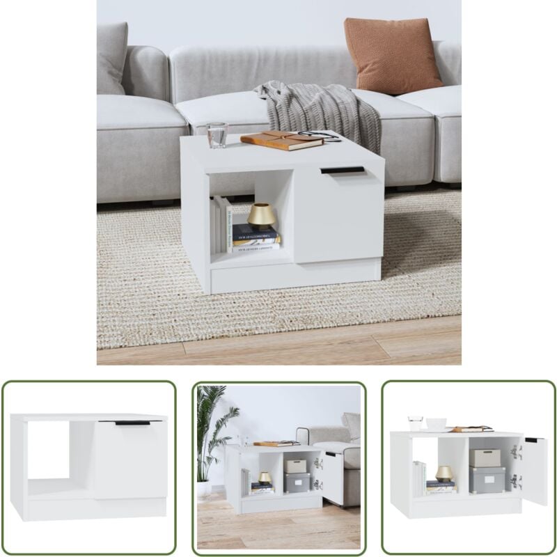 The Living Store Table basse Blanc 50x50x36 cm Bois d'ingénierie - Table Basse Blanche - Meuble Salon - Rangement Intérieur - Table D'appoint