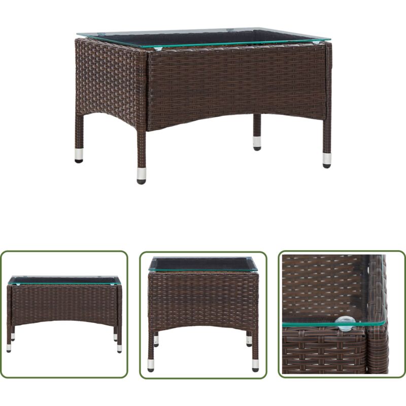 The Living Store - Table basse Marron 60x40x36 cm Résine tressée - Table Basse Jardin - Mobilier Extérieur - Table Resina Tressée - Table Patio
