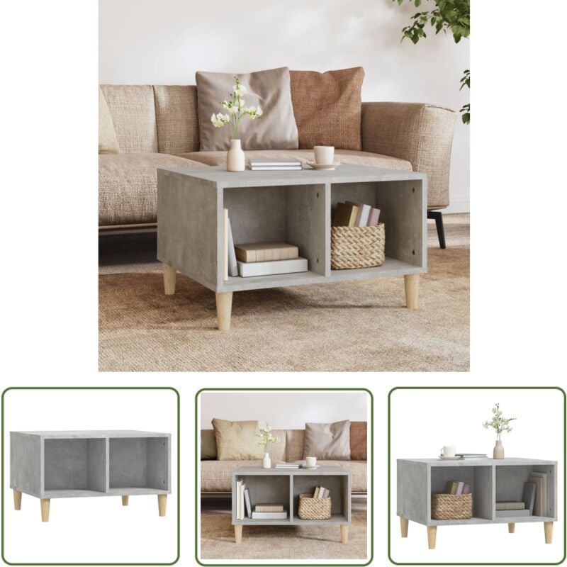 The Living Store - Table basse Gris béton 60x50x36,5 cm Bois d'ingénierie - Table Basse Scandinave - Meuble Rangement - Table D'appoint - Table Bout