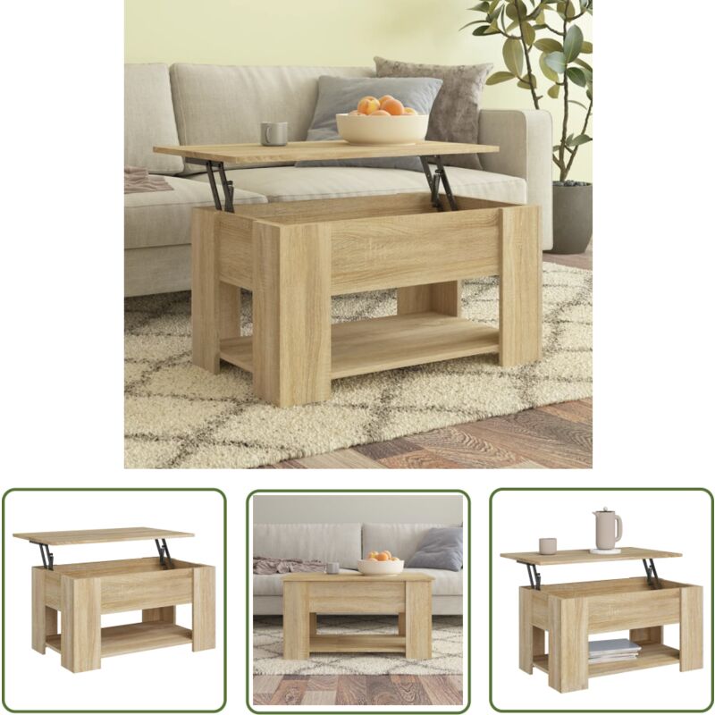 The Living Store - Table basse chêne sonoma 79x49x41 cm bois d'ingénierie - Table Basse - Meuble Salon - Table D'appoint - Table Relevé - Table Chêne