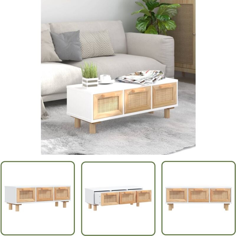 The Living Store - Table basse Blanc 80x40x30 cm Bois d'ingénierie et pin massif - Table Basse Blanche - Meuble Salon - Table D'appoint - Table Bout