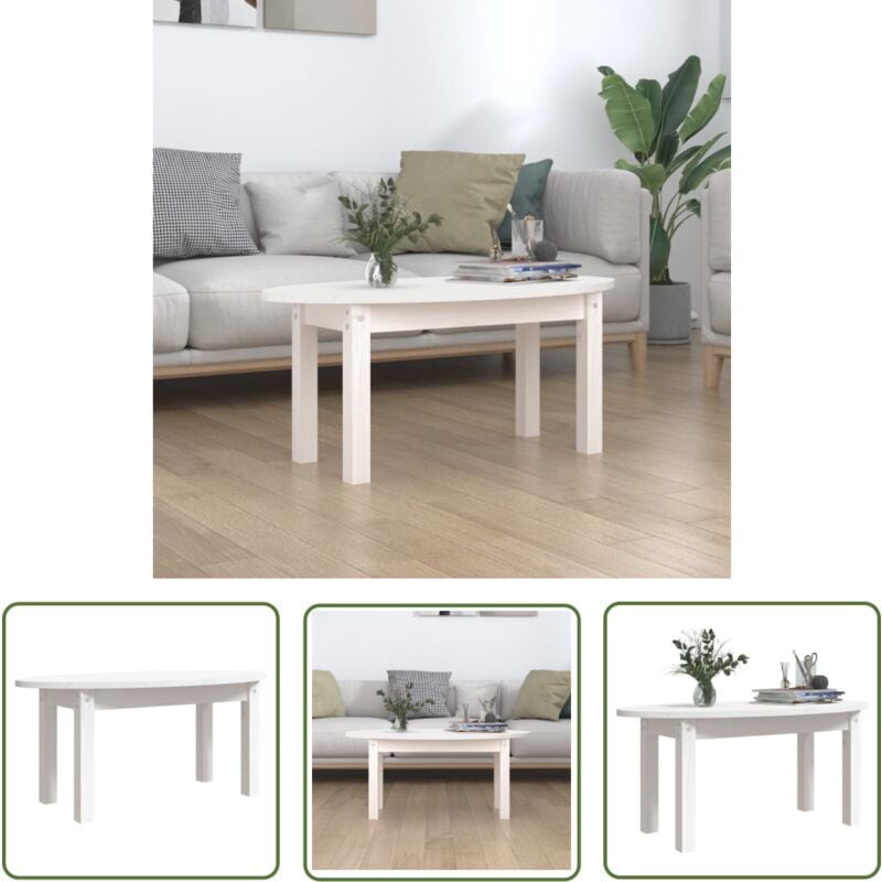 The Living Store - Table basse Blanc 80x40x35 cm Bois massif de pin - Table Basse Blanche - Table Basse Design - Table Basse Bois Massif - Table