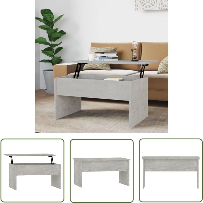The Living Store - Table basse gris béton 80x50,5x41,5 cm bois d'ingénierie - Table Basse - Meuble Salon - Table D'appoint - Table Relevage - Table
