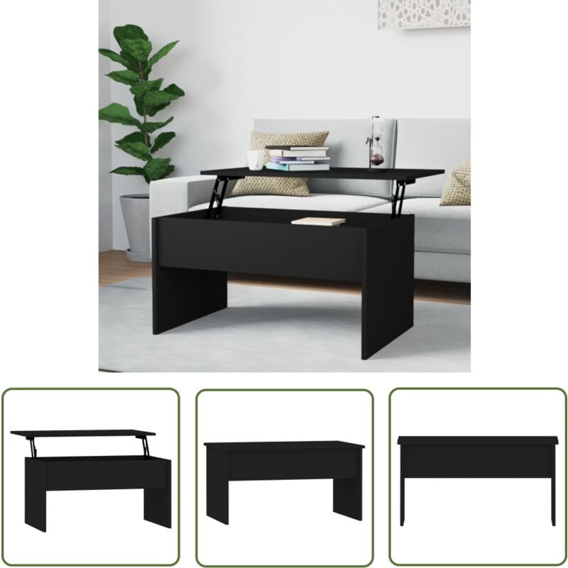 The Living Store - Table basse noir 80x50,5x41,5 cm bois d'ingénierie - Table Basse - Meuble Salon - Table D'appoint - Table Relevage - Table Noire