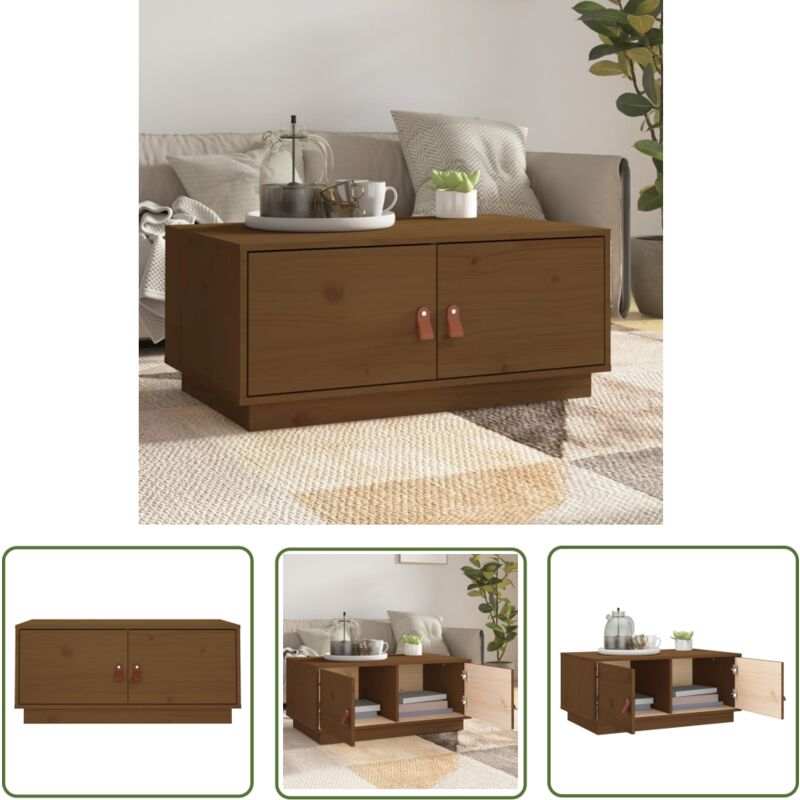 The Living Store - Table basse Marron miel 80x50x35 cm Bois massif de pin - Table Basse - Meuble Salon - Table D'appoint - Table Latérale - Bois