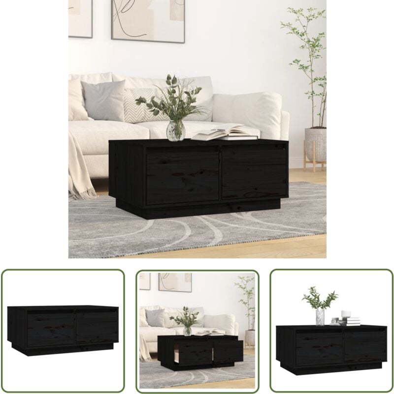 The Living Store - Table basse Noir 80x50x35 cm Bois massif de pin - Table Basse - Meuble tv - Table D'appoint - Design Moderne - Bois Massif