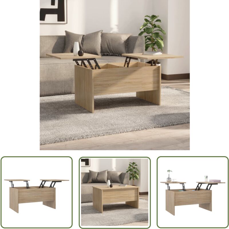 The Living Store - Table basse chêne sonoma 80x50x42,5 cm bois d'ingénierie - Table Basse - Meuble Salon - Table D'appoint - Design Moderne - Bois