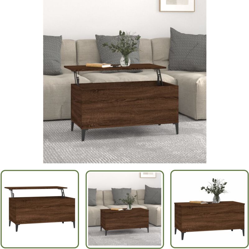 The Living Store - Table basse Chêne marron 90x44,5x45 cm Bois d'ingénierie - Table Basse - Meuble Salon - Table D'appoint - Table Relevée - Design